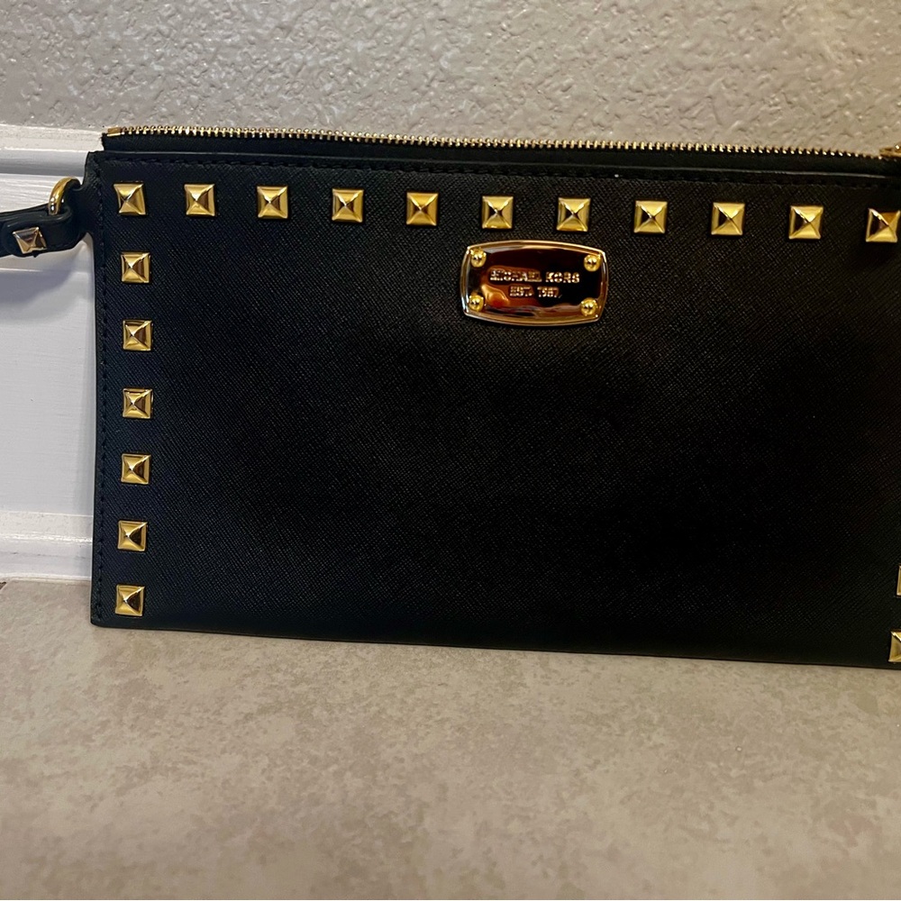 Michael Kors Black and Gold Studded Clutch